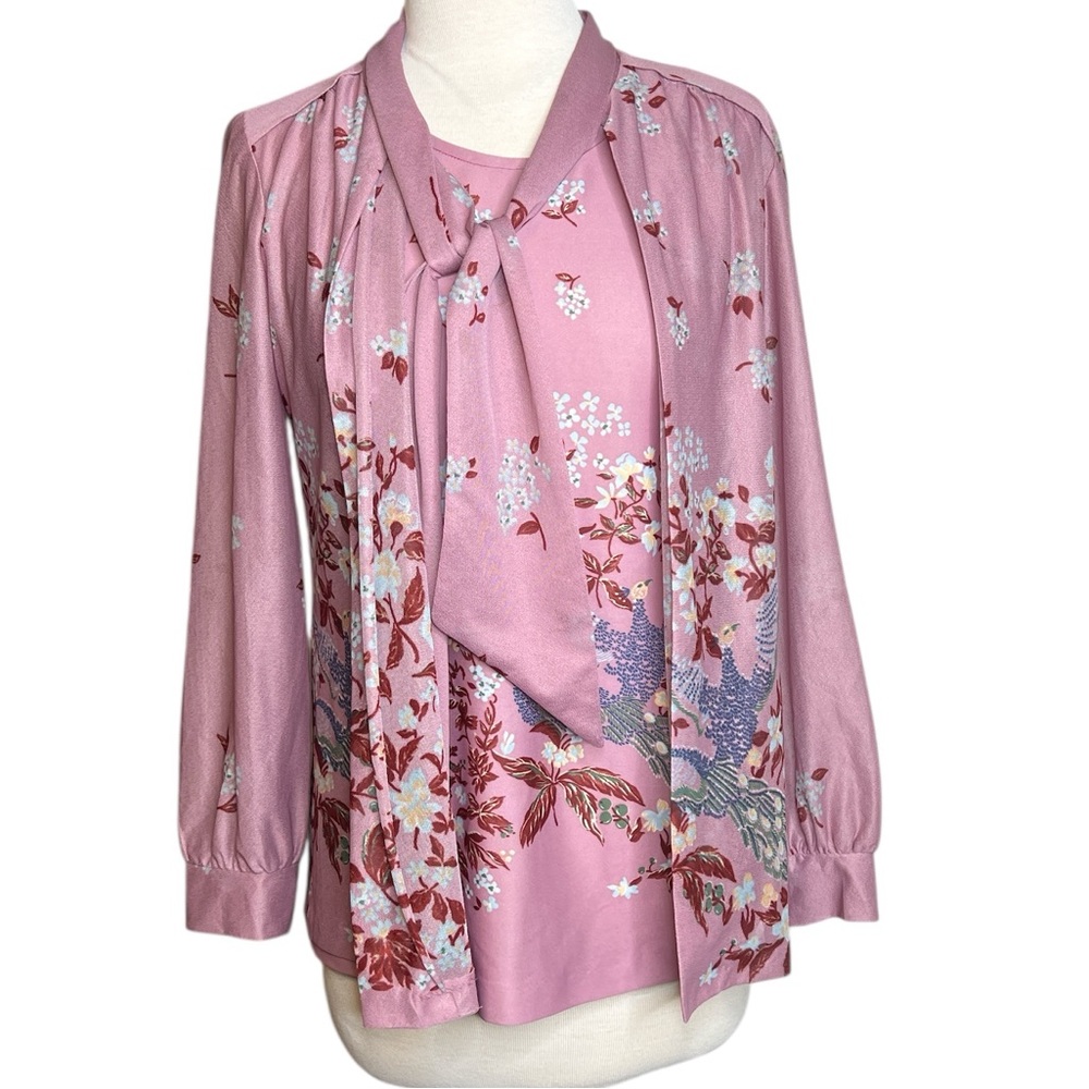 Floral Mauve Pink Women’s Two-Piece Set – Tank & Blouse